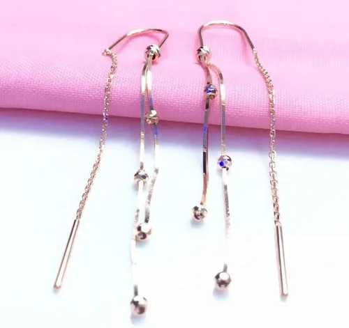 Vista 2 de SAGEKING 2024 New 585 Purple Gold Plated 14K Rose Gold Soft Chain Tassel Ear Line Earrings For Women Simple New Light Luxury Wedding Jewelry Fashion