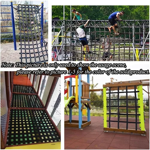 Vista 6 de Red de escalada de carga para niños, red de carga para columpio, línea ninja al aire libre, hamaca de protección de seguridad, red de obstáculos