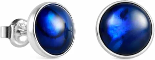 Vista 15 de Aretes de plata de ley 925 maciza hechos a mano con piedras preciosas redondas para mujeres y hombres, disponibles en piedras azules, negras