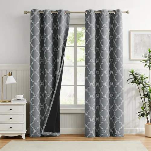 Vista 30 de Melodieux Cortinas 100% opacas de 96 pulgadas de largo para sala de estar, dormitorio estilo marroquí, aislamiento térmico, ahorro de energía
