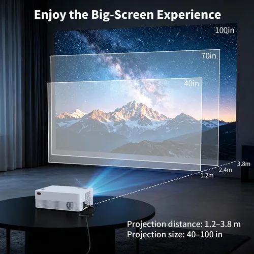 Vista 4 de Mini proyector para iPhone, proyector portátil 1080P soporte y altavoz