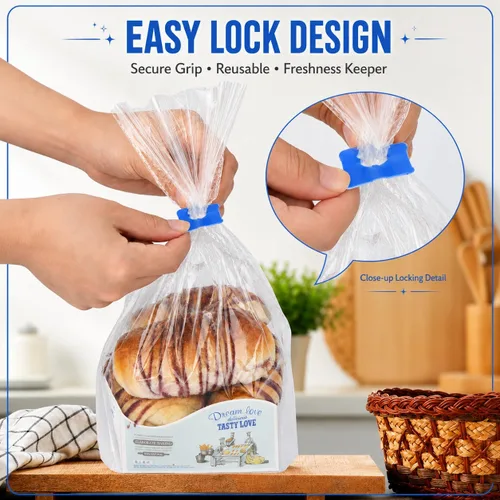 Vista 2 de 100 clips de plástico reutilizables para pan, mantén tu comida fresca con clips para bolsas de alimentos de 7/8 x 7/8 pulgadas (azul)