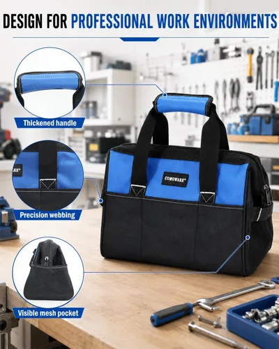 Vista 5 de COMOWARE 13-Inch Tool Bag, Zip-top Wide Mouth Open top Tool Bag, Large Capacity Tool Organizer with Inside Pockets, Blue Tool Tote Bag for