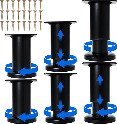 Vista 9 de 4 Piezas Patas de Soporte Ajustables en Altura para Muebles [con Tornillos] 3.15-4.72 pulgadas, Patas de Repuesto de Metal Heavy Duty para Negro