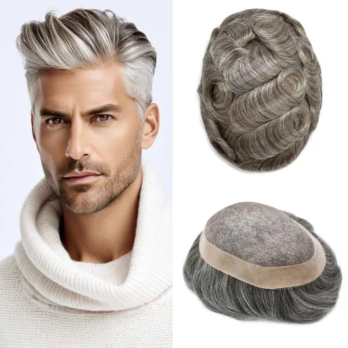 Vista 13 de Durable Fine Mono Toupee Hair Pieces para hombres Sistema de reemplazo de pelo para hombre Toupee pelo humano real protesis capilar para hombre 6x8