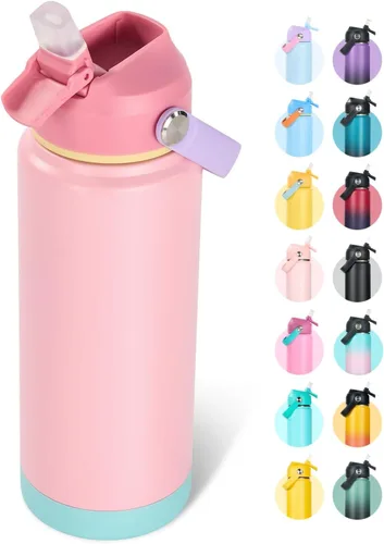 Vista 35 de Fijinhom Botella de agua aislada de acero inoxidable de 18 oz, de boca ancha, de doble pared, con vacío, con pajita de silicona, a prueba de sudor