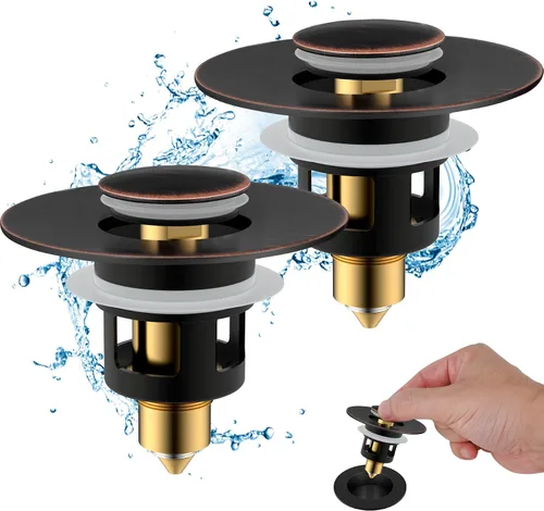 Vista 14 de Hibbent Paquete de 2 Tapones Universales de Todo Metal para Lavabo de Baño para Lavamanos de 1.1''~2.3'', Colador de Desagüe de Lavabo Emergente