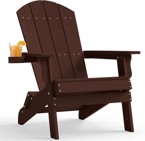 Vista 16 de YEFU Silla Adirondack, silla Adirondack de plástico de gran tamaño, sillas plegables para exteriores con soporte para tazas, silla de césped