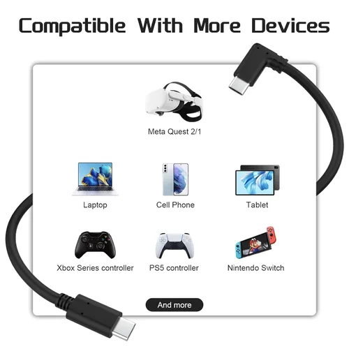 Vista 2 de VR Link Cable USB C 10FT Compatible with Oculus Quest 12Pro, VR Link Headset Cable with High-Speed Transfer and Fast Charging, USB 3.2 Gen1 C-C