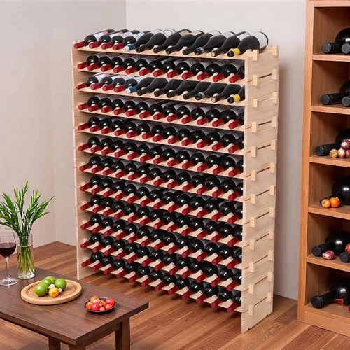 Vista 3 de Estante modular de madera apilable de almacenamiento para vino Gabinete de 144 botellas de piso independiente para botellas de vino