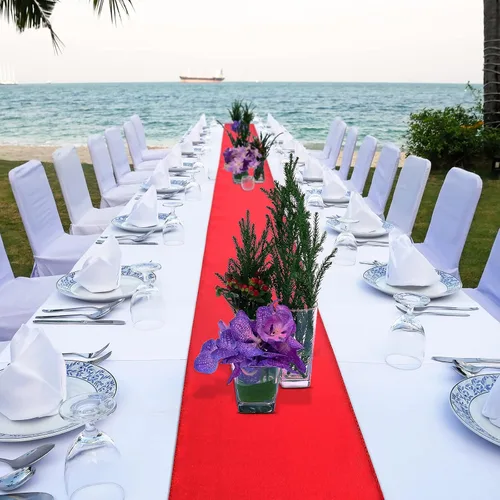 Vista 5 de 24 caminos de mesa de satén de 12 x 108 pulgadas de largo, camino de mesa de seda para bodas, fiestas de cumpleaños, ceremonias, banquetes, Rojo