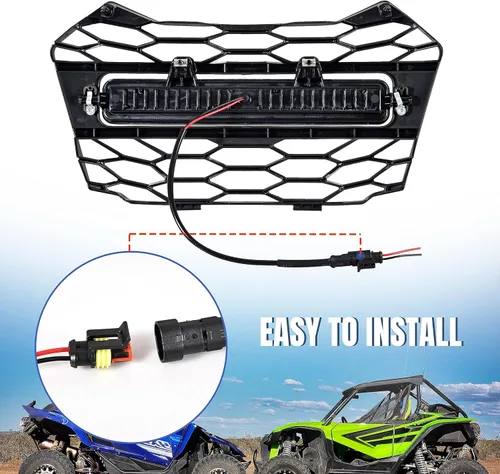 Vista 4 de Parrilla delantera con barra de luz LED para Talon 1000 22-24, protector de parrilla de malla de parachoques delantero con barra de luz LED