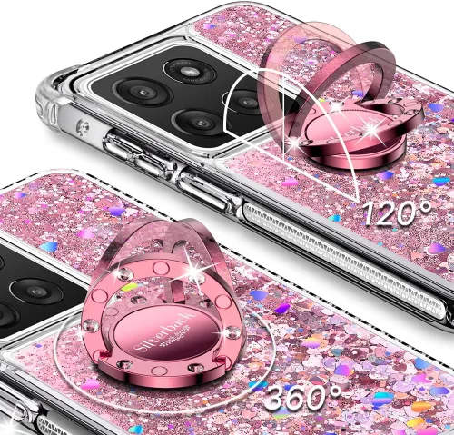 Vista 2 de Silverback Funda para Moto G Stylus 5G 2025, funda con purpurina holográfica líquida móvil con soporte, anillo de diamantes brillantes para niñas