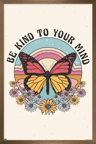 Vista 17 de Trends International Póster de pared Be Kind to Your Mind, 14.725 x 22.375 pulgadas, versión enmarcada de madera de granero