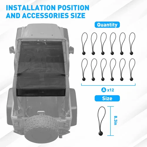 Vista 4 de RT-TCZ para Jeep TJ Parasol de Sol Techo de Malla Bikini Top Cover para Jeep Wrangler TJ 1997-2006 Negro