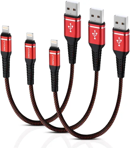 Vista 13 de Cargador corto para iPhone de 1 pie, paquete de 3 [certificado Apple MFi], cable USB a Lightning, cable de carga rápida trenzado de nailon