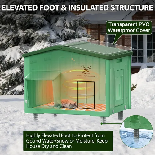 Vista 8 de Casa grande e indestructible para gatos con calefacción para exteriores, extremadamente impermeable y resistente a la intemperie, casa para gatos al