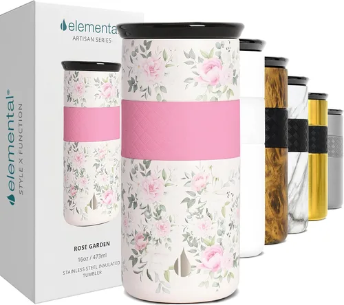 Vista 14 de Elemental Artisan Vaso Térmico Aislado, Taza de Viaje para Café de Triple Pared, Vaso Térmico de Café Reutilizable de Acero Inoxidable con Tapa