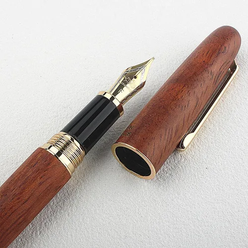Vista 2 de Jinhao 9036 Natural Wood Vintage Fountain Pen Ink Pen (Fine Nib 0.5mm, Oak wood)