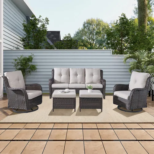 Vista 15 de Rilyson Sofá de mimbre para patio al aire libre, capacidad de peso de 900 libras, sofá grande de mimbre de 3 plazas con cojines de asiento de 4