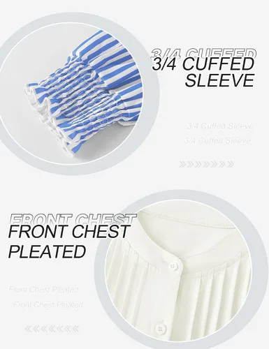 Vista 6 de AKEWEI Womens 3/4 Sleeves Button Down Shirts Pleated Chiffon Blouses Business Casual Tops