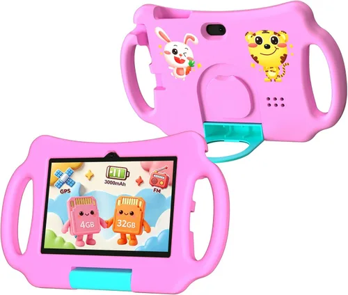 Vista 9 de Tableta para niños de 7 pulgadas Android 12.0 para niños pequeños, 4 GB de RAM 32 GB ROM Bluetooth IPS Pantalla Control Parental Dual Cámara a Azul