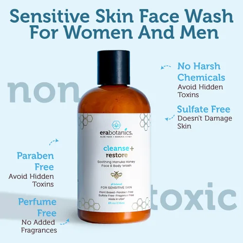 Vista 4 de Era Organics Natural Face Wash 4 onzas, Hidratante Facial Limpiador Suave con Aloe Vera y miel de Manuka para sanar y renovar tu piel. PH