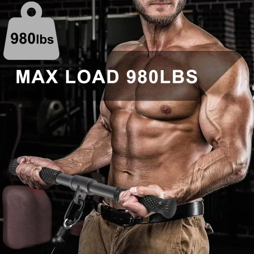 Vista 5 de SELEWARE Accesorios de máquinas de cable de barra recta giratoria para gimnasio, barra de tracción barra de presión con mango de goma