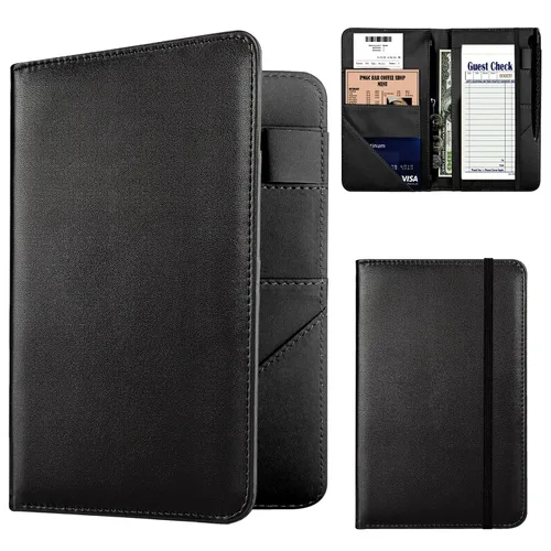 Vista 10 de Libro de Servidor, Libros de Servidor de Cuero PU para Mesera, Libro de Mesera con 1 Bolsillo con Cremallera, Billetera de Mesero con 9 Bolsillos