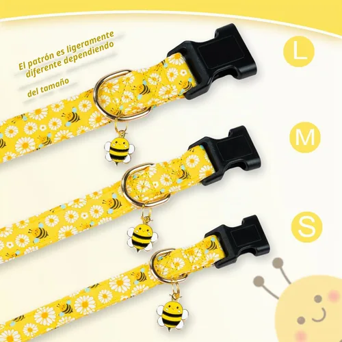 Vista 5 de PREHAI Collar de Algodón Lindo para Perros Pequeños, Medianos y Grandes, Diseño Especial Collar Amarillo Lindo de Abeja para Perros Chicos y Niñas
