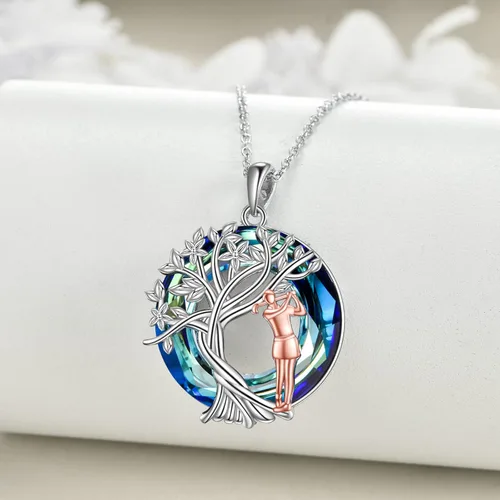 Vista 2 de YFN Collar de regalo para niñas, plata de ley, árbol de la vida, joyería de cristal, regalo de graduación de cumpleaños para mujeres y niñas