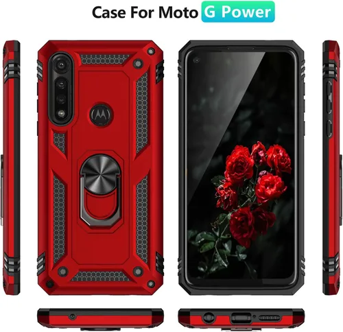 Vista 7 de TJS - Funda compatible con Motorola Moto G Power (2020) (negro) Anillo de metal soporte magnético Kickstand Heavy Duty Drop Protector Teléfono