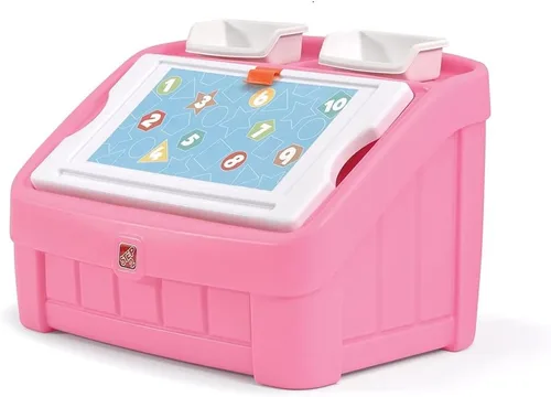 Vista 7 de Step2 Caja de juguetes y tapa de arte 2 en 1, contenedor y organizador de juguetes para niños, caballete y cofre en uno, hecho de plástico duradero