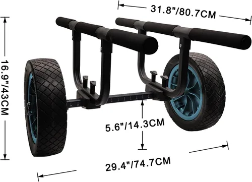 Vista 2 de Carrito de kayak resistente, carrito de canoa ajustable de ancho con ruedas de playa planas de 12 pulgadas