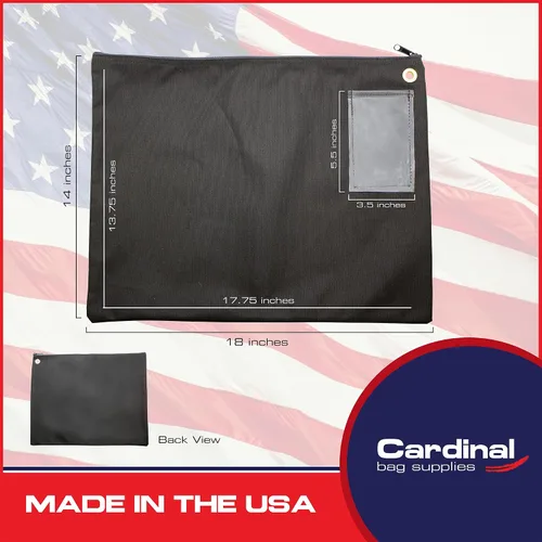 Vista 2 de Bolsa de lona Interoffice, color negro, 18 x 14 pulgadas Sobre de tránsito, bolsa de correo, para documentos, fabricado en EE. UU