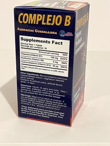 Vista 3 de Complejo B (complejo B) – Vitamina B1, B6, B12 tabletas – Suplemento dietético – 30 tabletas – 1 mes de suministro