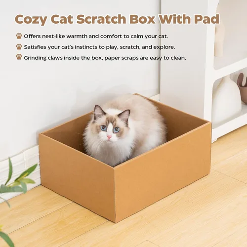 Vista 5 de Avont Juego de 3 rascadores de cartón para gatos de interior, rascador corrugado para gatos con almohadilla reversible para rascar, caja de arañazos