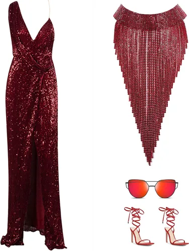 Vista 3 de Flyonce - Collar con diamantes de imitación para mujer gargantilla con borla estilo pechera joyería para fiesta formal