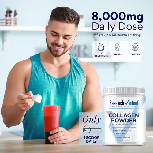 Vista 5 de Research Verified® Colágeno en polvo, péptidos de colágeno marinos hidrolizados, sin sabor, hidratación y elasticidad de la piel, recuperación