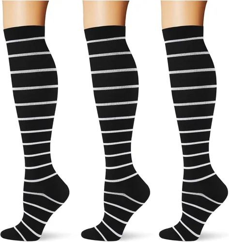 Vista 23 de (3 pares) Calcetines de compresión 20-30 mmHg, calcetines largos hasta la rodilla para mujeres y hombres, soporte atlético, para viajes y uso diario
