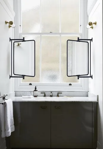 Vista 2 de TEHOME Espejo rectangular redondeado negro pivot-N-View para tocador de baño, espejo giratorio inclinable para tocador de esquina, 14 x 22 pulgadas