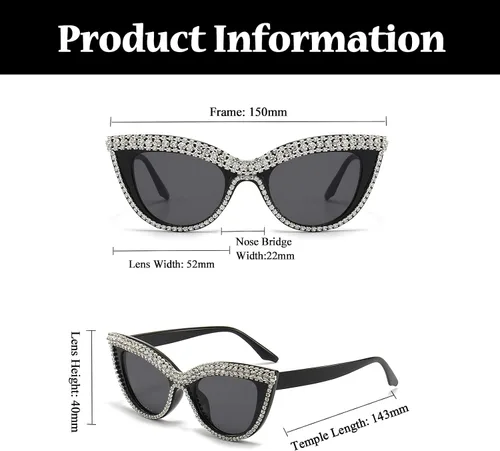 Vista 3 de LJCZKA Diamond Cat Eye Sunglasses Women Retro Jeweled Rhinestone Sun Glasses Sparkle Crystal Pearl Luxury Bling Eyewear