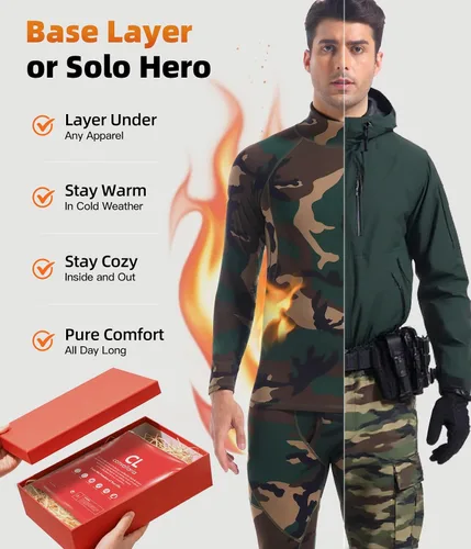 Vista 12 de Conjunto de ropa interior térmica para hombre, ropa interior larga 1#verde militar