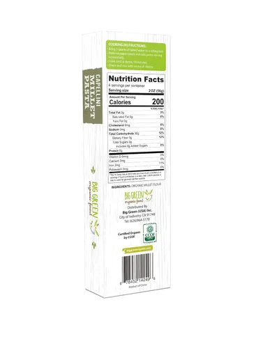 Vista 2 de Big Green Organic Food - Capellini de mijo orgánico, sin gluten, sin lectina, sin OMG, vegano, alternativa de trigo y arroz, 8.8 oz (1)