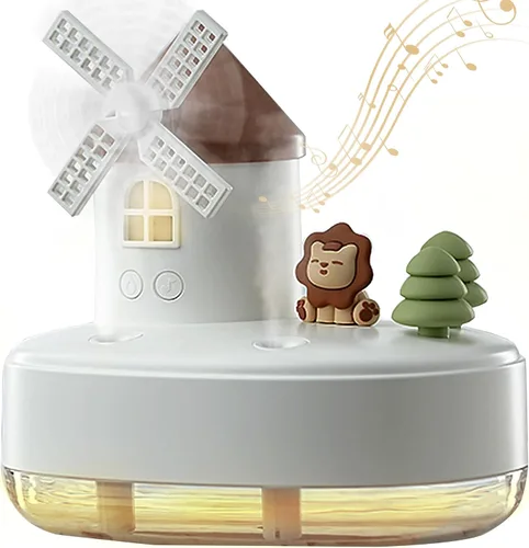 Vista 7 de Humidificadores ultrasónicos para dormitorio y oficina, humidificador de niebla fría con caja de música, humidificador de viento giratorio para bebé