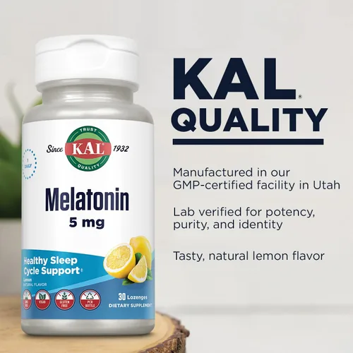 Vista 4 de KAL Pastillas de melatonina de 5 mg de ayuda para dormir, suplemento de melatonina que apoya la calidad del sueño, relajación calmante y un ciclo