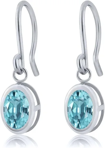 Vista 90 de Gem Stone King Aretes colgantes de plata de ley 925 de 0.276 x 0.197 in con piedra natal ovalada de alambre francés para mujer