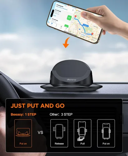 Vista 4 de Beeasy Soporte de teléfono celular para salpicadero de automóvil, soporte de teléfono con silicona giratoria de 360°, antideslizante, soporte