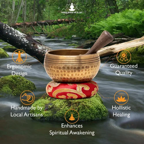 Vista 4 de Juego de cuencos tibetanos para cantar, cuenco de meditación martillado a mano en Nepal para yoga, meditación, atención plena, curación y equilibrio