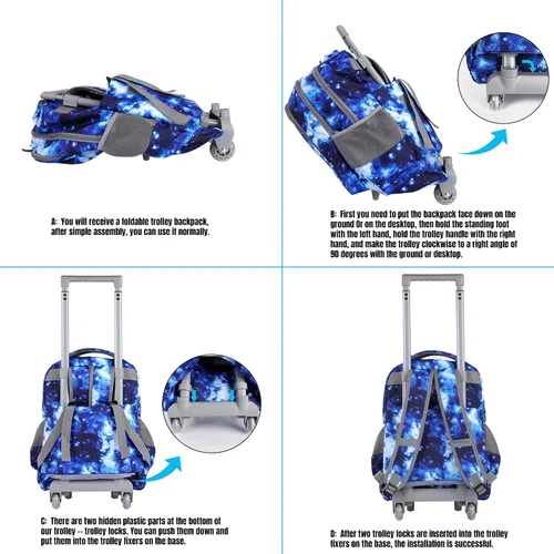 Vista 7 de seastig Rolling Backpack 18in Double Handle Backpack Kids Wheeled Backpack Roller Backpack with Lunch Bag Set Girls Boys
